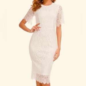 M.S.L.G. Women’s Ivory Elegant Lace Cocktail Dress Short Sleeve Size Medium